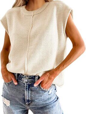 Saodimallsu Women's Cap Sleeve Crew Neck Sweater